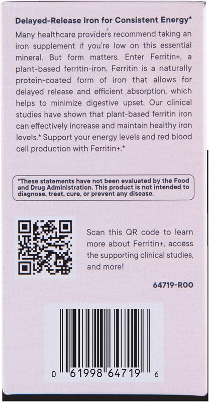 Flora Ferritin+ Delayed-Release Iron Supplement - Plant-Based Iron Supplement - Blood Cell & Energy Support - Vegan & Gluten-Free - Amber Glass Bottle - 60 Vegan Capsules