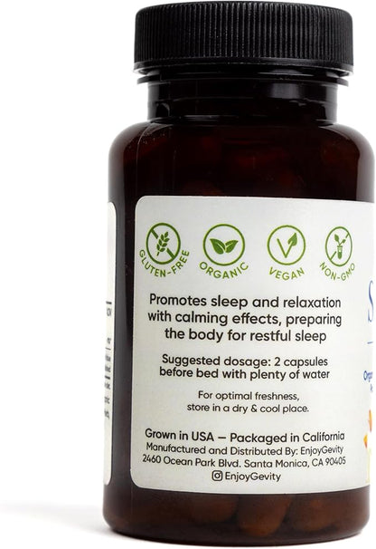 Organic Sleep Well Capsules - Calming and Relaxing Herbal Supplement - Sleep Aid - 60 Vegan Capsules - scullcap, California Poppy, Blue Vervain, Hops Extract - 1,500 mg