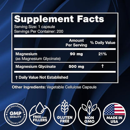 Magnesium Glycinate 500MG - Magnesium for Sleep - High Absorption Chelated Magnesium Supplement - Ashwagandha Root Extract + Manganese - Glicinato De Magnesio 400mg + 100mg 200 Vegan Capsules