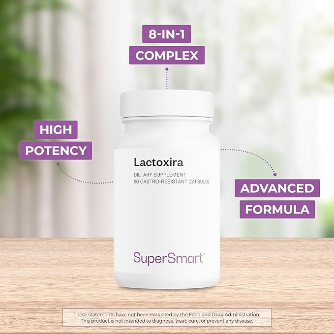 Supersmart - Lactoxira (High Potency) - 8-in-1 Probiotic Complex Supplement - Advanced Formula for Women & Men - with Lactobacillus Casei, Brevis | Non-GMO & Gluten Free - 60 DR Capsules