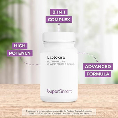 Supersmart - Lactoxira (High Potency) - 8-in-1 Probiotic Complex Supplement - Advanced Formula for Women & Men - with Lactobacillus Casei, Brevis | Non-GMO & Gluten Free - 60 DR Capsules