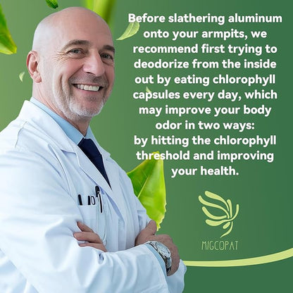 Body Deodorizing Supplement, Chlorophyll Capsules with Parsley & Peppermint, Probiotic, Green Tea, Jerusalem Artichoke, Prebiotic, Supports Fresh Breath & Whole-Body Freshness, 120 Capsules