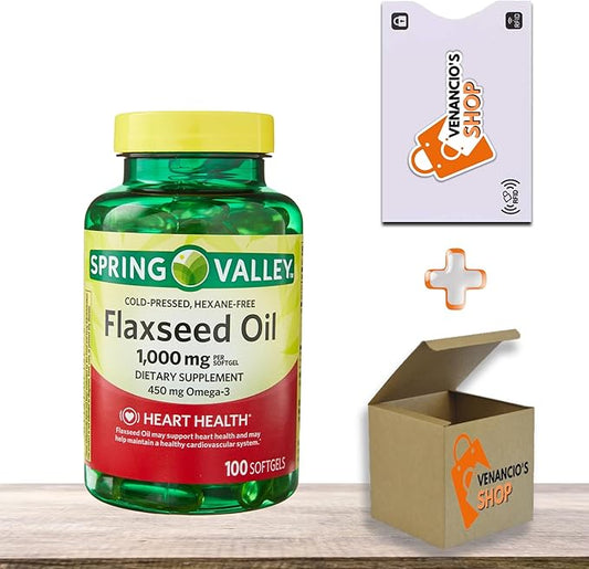 Flaxseed Oil Softgels - Vegan Omega 3,6 and 9 Dietary Supplement - Flaxseed 1000mg Softgels per Serving - Flax Seed Oil Pills by Spring Valley 100 Count (Pack of 1)