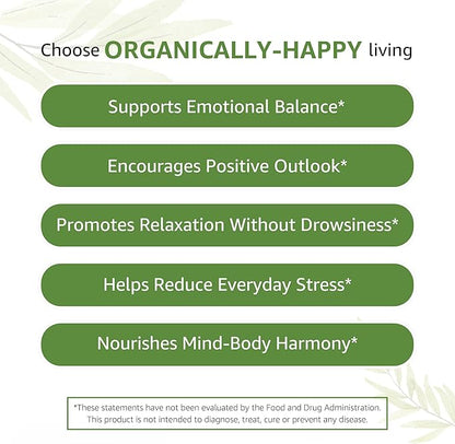 MoodBliss Mood Support Supplement, USA-Made USDA Organic Plant-Based Superfood for Stress Relief, Calm Mind & Body w/St John’s Wort Rhodiola Ashwagandha Valerian Medicinal Oils & More 60 ct