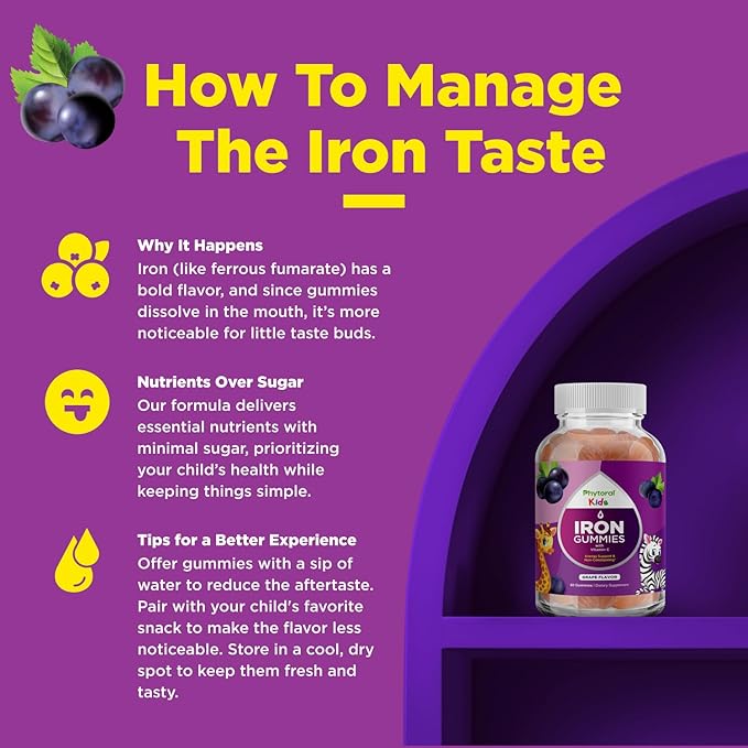 Kids Iron Gummies with Vitamin C - Blood Builder Iron Supplements for Kids with Gentle for Stronger Immunity & Energy Support - Vitamin B6, B12, A, Niacin & Folate Gummies - Vegan & GMO - 60 Count