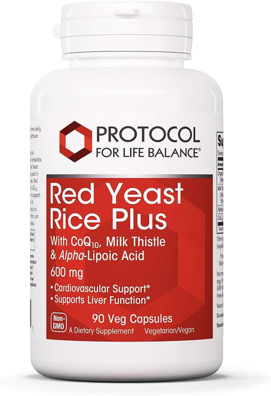 PROTOCOL FOR LIFE BALANCE Red Yeast Rice Plus - Heart Health & Liver Support - with Coenzyme Q10, Alpha Lipoic Acid & Milk Thistle Extract - Non-GMO & Soy Free - 90 Veg Caps