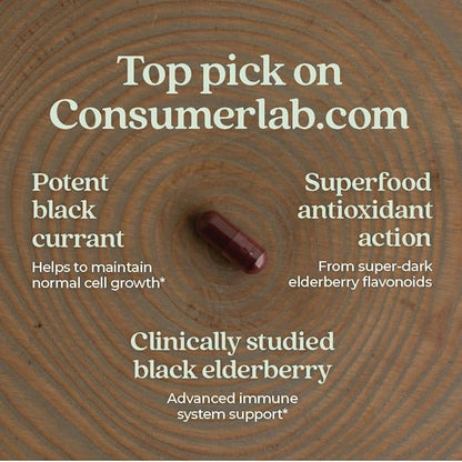 New Chapter Vegan Elderberry Capsules with 64x Concentrated Black Elderberry + Black Currant for Comprehensive Immune Support, Non-GMO Project Verified, Gluten Free, Certified Vegan, 30 Count