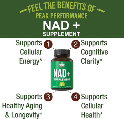 Ultra High Purity NAD Supplement For Women And Men. NAD+ Similar To Nicotinamide Riboside. Supports Energy, Brain Function, Healthy Aging & Longevity. Third Party Tested Non-GMO Supplements