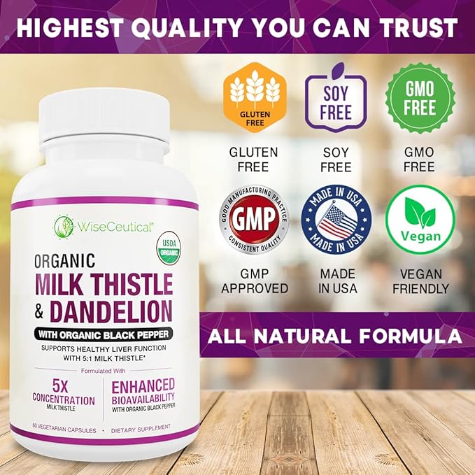 All-Natural Liver and Gut Support | Organic Milk Thistle, Organic Dandelion Root & Organic Black Pepper | Ginger, Artichoke Leaf Extract, Deglycerized Licorice Root & Patented Zinc Carnosine