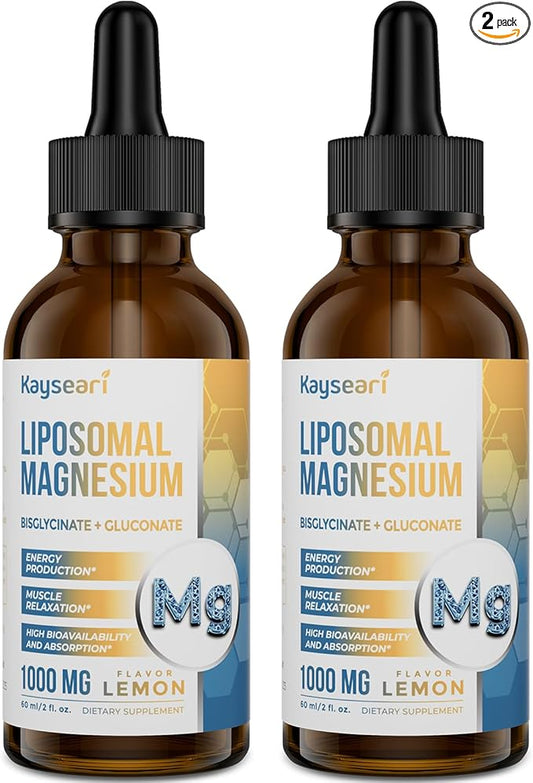 High Strength Liposomal Magnesium Drops, Easily Absorbed Chelated Forms of Magnesium Bisglycinate and Magnesium Gluconate, 60ML Lemon Flavored Liquid Drops