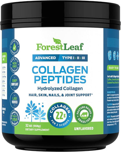 Collagen Peptides Powder Unflavored - Hydrolyzed Collagen Protein Powder Type 1, 2 & 3 - Grass Fed Keto Collagen Powder for Women & Men - Vital Hair, Skin, Nails, Joints, Recovery, 11g Per Serving