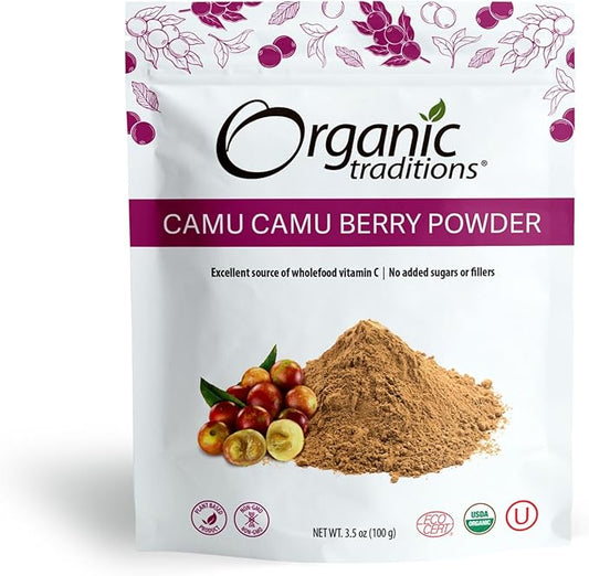 Organic Traditions Camu Camu Berry Powder Organic Superfood Great for Smoothies and More,100g/3.5oz Bag