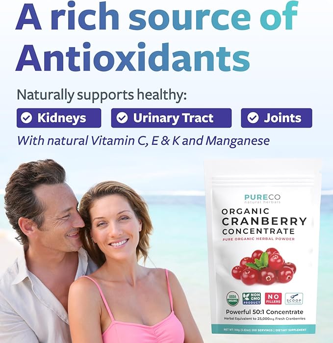 USDA Cranberry Powder Organic Certified - Organic Cranberry Juice Concentrate Support Urinary Tract Health for Women & Men - Pure Cranberry Concentrate Vegan Non-GMO & Filler Free (200 Servings)