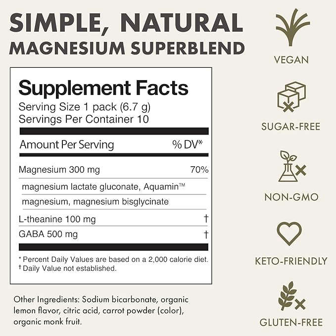 Mellö Magnesium Supplement Superblend Powder - Magnesium Glycinate with L-Theanine, GABA, and Trace Minerals - Supports Sleep, Relaxation, and Balanced Energy - Lemon Flavor, 10-Pack, Singles