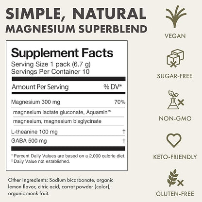 Mellö Magnesium Supplement Superblend Powder - Magnesium Glycinate with L-Theanine, GABA, and Trace Minerals - Supports Sleep, Relaxation, and Balanced Energy - Lemon Flavor, 10-Pack, Singles