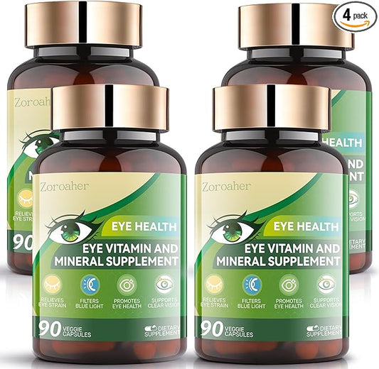 Advanced Eye Vitamins and Mineral Supplement with Lutein & Zeaxanthin + Zinc, Vitamin C & E - Supports Vision, Macular Health & Eye Health - 4 * 90 Count
