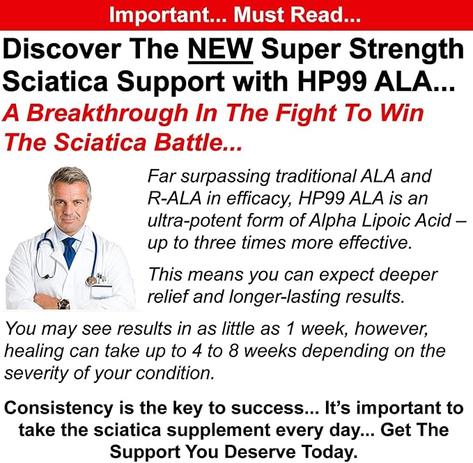Sciatica Supplement with 900 mg Alpha Lipoic Acid - Maximum Strength Sciatic Nerve Support for Lower Back Legs Feet Hands - 18-in-1 Natural Nerve Vitamins - Made in USA - 180 Capsules