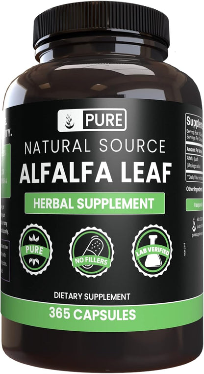 PURE ORIGINAL INGREDIENTS Alfalfa Leaf (365 Capsules) No Magnesium Or Rice Fillers, Always Pure, Lab Verified