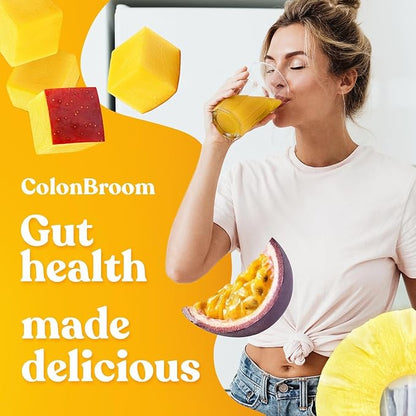ColonBroom Psyllium Husk Powder with Stevia (Tropical Fruits) - Colon Cleanse for Bloating Relief & Gut Health - Colon Broom Fiber Powder Drink - Vegan Fiber Powder Stevia Supplement, 100 Servings