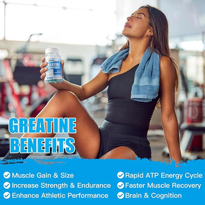 Creatine Monohydrate Gummies 5000mg for Men & Women, Chewables Creatine Monohydrate for Muscle Strength, Muscle Builder, Energy Boost, Pre-Workout Supplement-180 Blueberry Gummies
