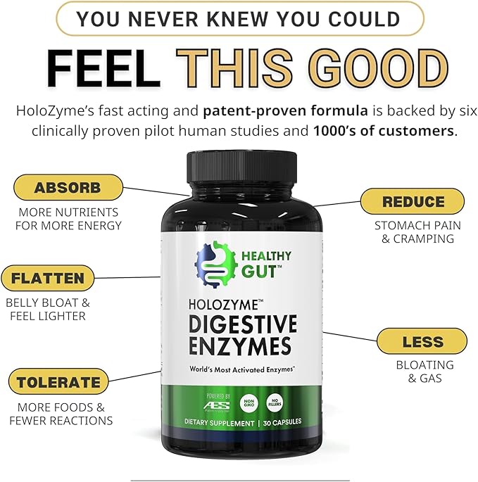HoloZyme Max Strength Digestive Enzymes | Prevents Bloating, Gas, & Indigestion w/Protease, Amylase, Lipase, Lactase, and More | 15 Servings (Sample Bottle)