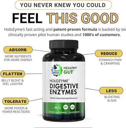 HoloZyme Max Strength Digestive Enzymes | Prevents Bloating, Gas, & Indigestion w/Protease, Amylase, Lipase, Lactase, and More | 15 Servings (Sample Bottle)