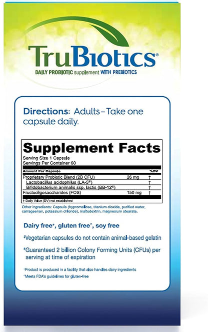 TruBiotics Probiotics for Digestive & Immune Health, Supports Regularity & Helps Relieve Abdominal Discomfort, Gas & Bloating, 2 Clinically Studied Probiotic Strains, Plus Prebiotics, 60 Capsules