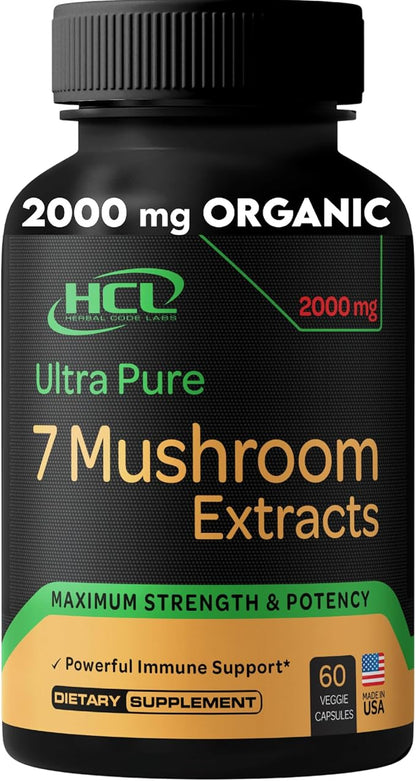 Organic Mushroom Supplement Extracts of Lions Mane Cordyceps Chaga Reishi Turkey Tail Maitake Shiitake Capsules - Natural Vitamins Minerals Antioxidants Supplement - Made in The USA