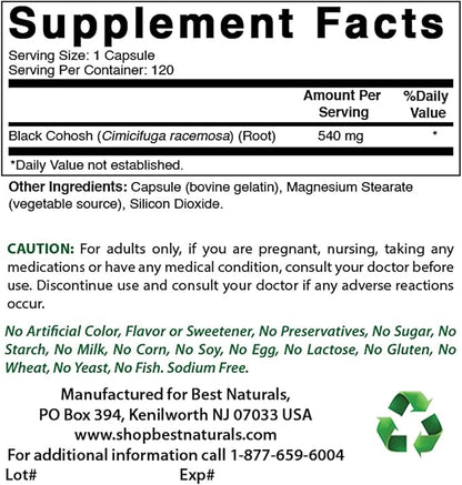 Best Naturals Black Cohosh 540 Mg 120 Capsules (120 Count (Pack of 3))
