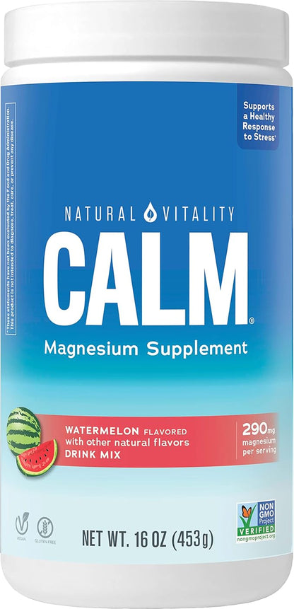 Natural Vitality Calm, Magnesium Supplement, Anti-Stress Drink Mix Powder, Gluten Free, Vegan, & Non-GMO, Watermelon, 16 oz