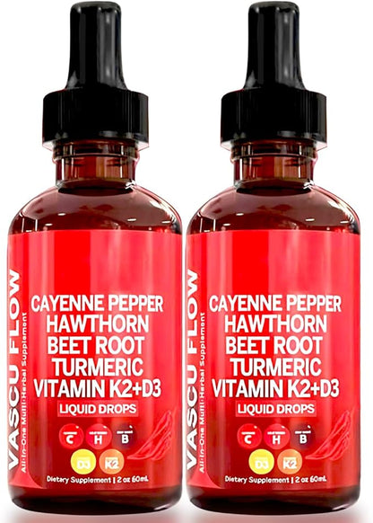 Cayenne Pepper Drops, Clean Nutra Cayenne Pepper Extract with Hawthorn Beet Root 60ml Plant-Based Liquid (2Pcs)