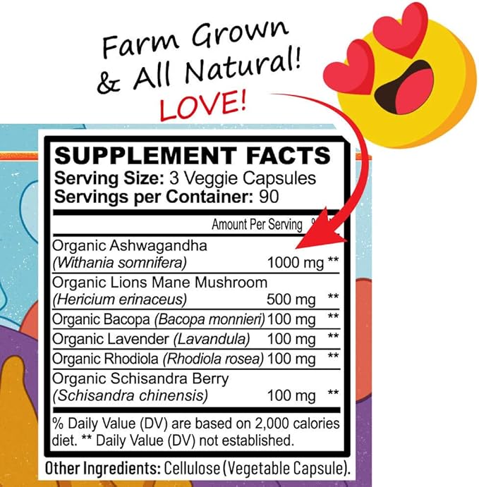 Stress, Mood, Energy Support - Ashwagandha Root, Lion's Mane & More - Good Vibrations Blend