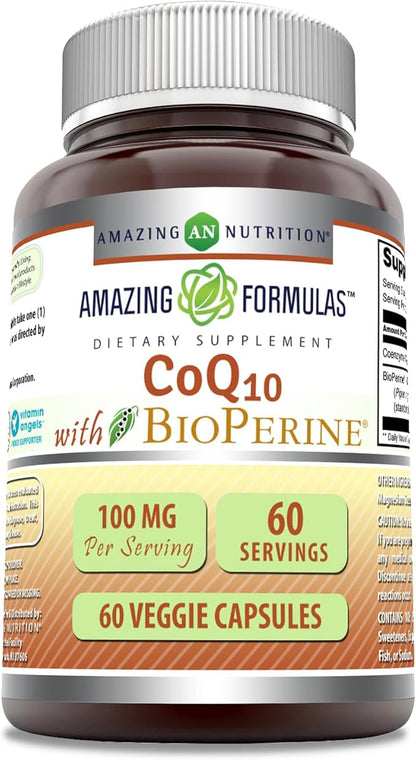 Amazing Formulas CoQ10 with Bioperine | 100 Mg Per Serving Supplement | 60 Veggie Capsules | Non-GMO | Gluten Free | Made in USA