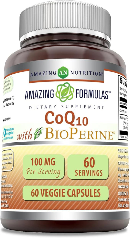 Amazing Formulas CoQ10 with Bioperine | 100 Mg Per Serving Supplement | 60 Veggie Capsules | Non-GMO | Gluten Free | Made in USA