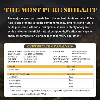 Shilajit Pure Himalayan Organic Shilajit Resin - Shilajit Supplement - Gold Grade 100% Pure Shilajit with Fulvic Acid & 85+ Trace Minerals Complex for Energy & Immune Support - 50 Grams