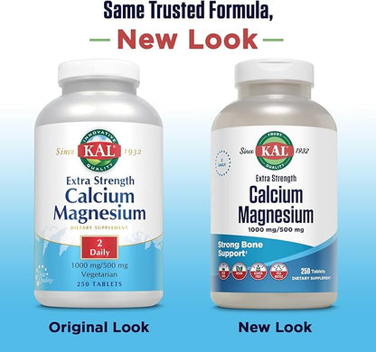 KAL Extra Strength Calcium Magnesium Tablets, 250 Count