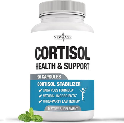 NEW AGE Cortisol Supplement for Women - Cortisol Detox Manager Reducer- Ashwagandha, GABA, 5 HTP, L-Tryptophan, L-Theanine - 90 Count