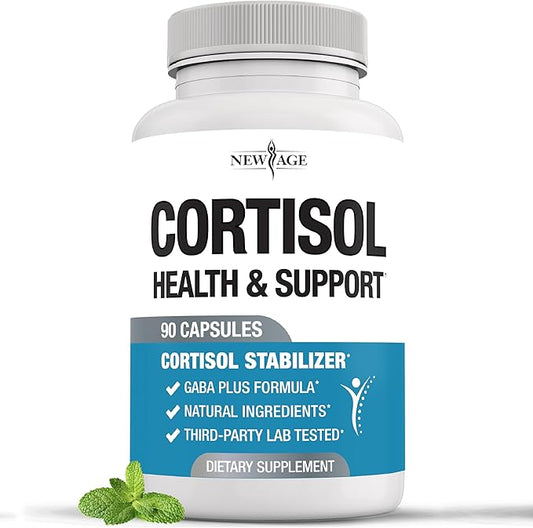 NEW AGE Cortisol Supplement for Women - Cortisol Detox Manager Reducer- Ashwagandha, GABA, 5 HTP, L-Tryptophan, L-Theanine - 90 Count
