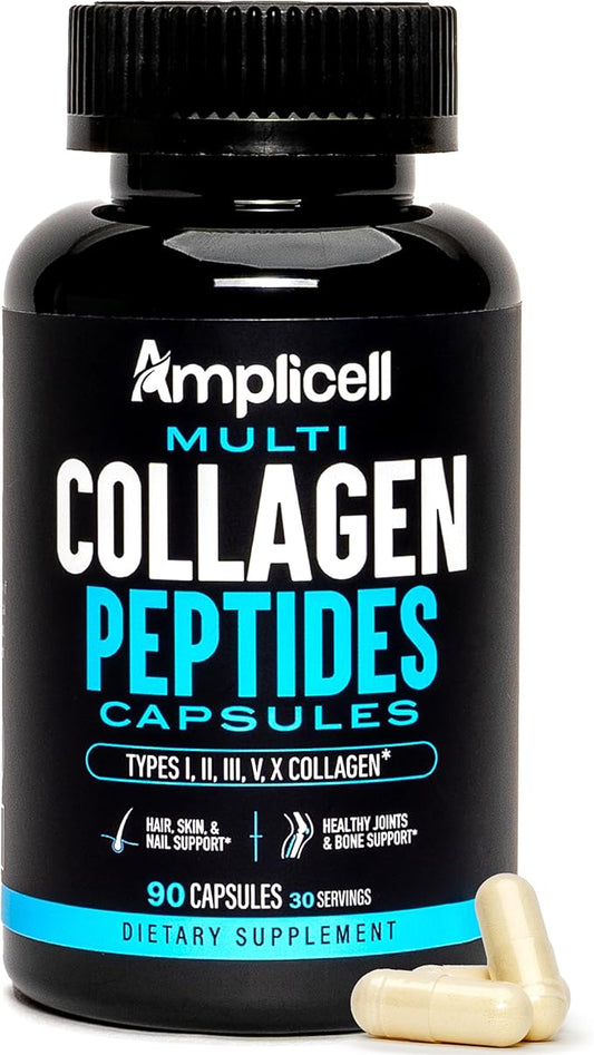 Multi Collagen for Women & Men - Supplements Fast Absorption, Type I II III V & X - Hydrolyzed Collagen Peptides for Hair, Skin & Nails - 90 Caps