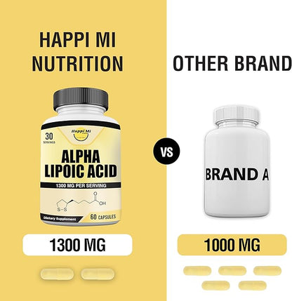 Alpha Lipoic Acid Capsules 1300mg Per Serving - 30 Servings Per Bottle - Antioxidant Support for Overall Health