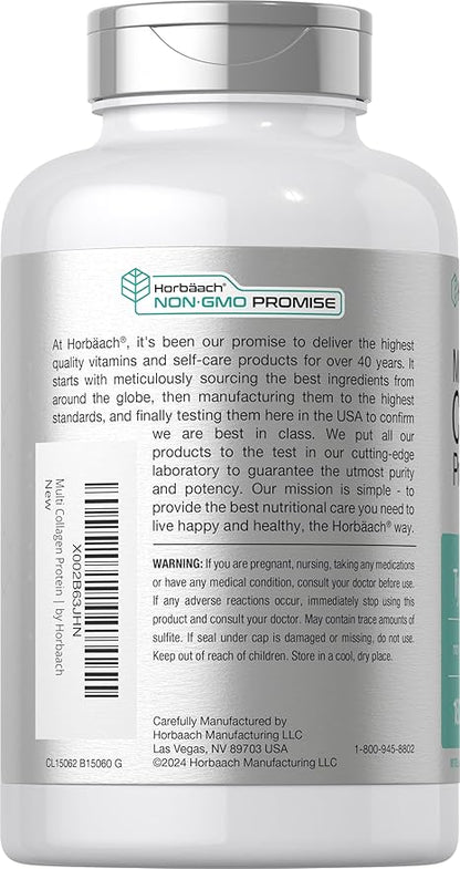 Horbäach Multi Collagen Protein 2000 mg | 180 Capsules | Hydrolyzed Collagen Type I, II, III, V, X | Keto & Paleo Friendly, Non-GMO, Gluten Free Supplement