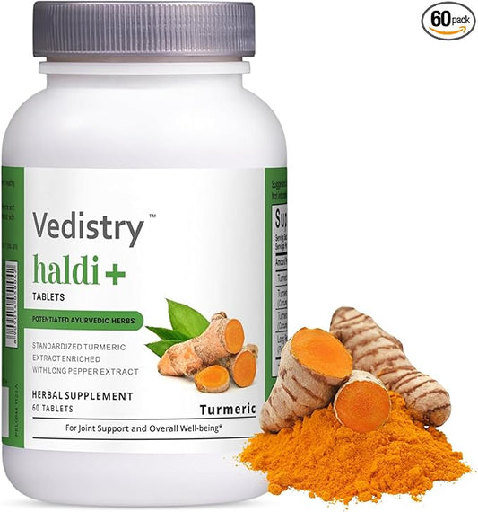 Haldi+ 850mg Turmeric Tablets with 95% Curcumin & Long Pepper | 60 Tablets | Maximum Absorption | Vegan Herbal Supplement | Pack of 1