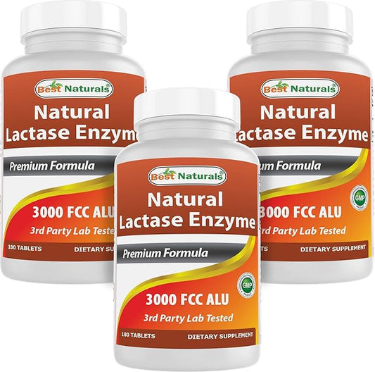 Best Naturals, Fast Acting Lactase Enzyme, 3000 FCC ALU, 180 Tablets (180 Count (Pack of 3))