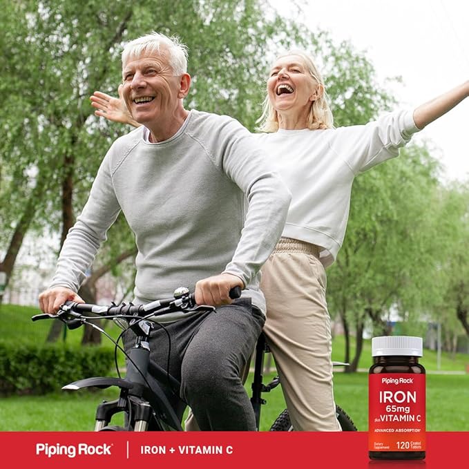 Piping Rock Iron Supplement 65 mg with Vitamin C | 120 Tablets | Advanced Absorption | Vegetarian, Non-GMO and Gluten Free