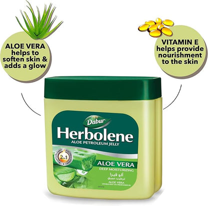 Dabur Herbolene Aloe Vera Gel Petroleum Jelly - Enhanced with Vitamin E for Deep & Intensive Skin Moisturization - Gentle on Sensitive Skin - Nourishing Bliss & Lasting Hydration - 425 ML (Pack of 1)