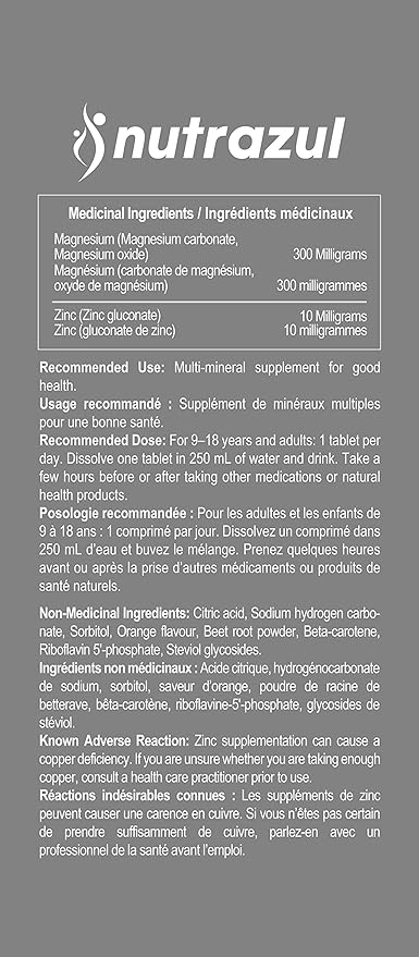 Nutrazul Active Magnesium and Zinc Effervescent Tablets | 20 Tablets | Magnesium Supplements for Muscle Recovery & Electrolyte Balance | Orange Flavor