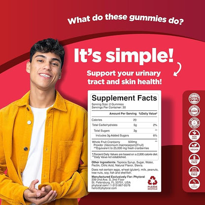 Phytoral Extra Strength Cranberry Gummies for Women - Delicious Potent Supplement and Men Bladder Kidney Urinary Tract Health Support Daily Vitamins (30 Servings)