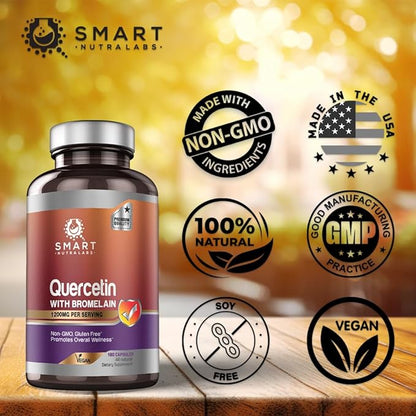 Smart Nutra Labs Quercetin with Bromelain- 180 Count, 1200mg Serving- Supports Immune Health & Energy- Vegan Friendly, Non-GMO, Gluten Free