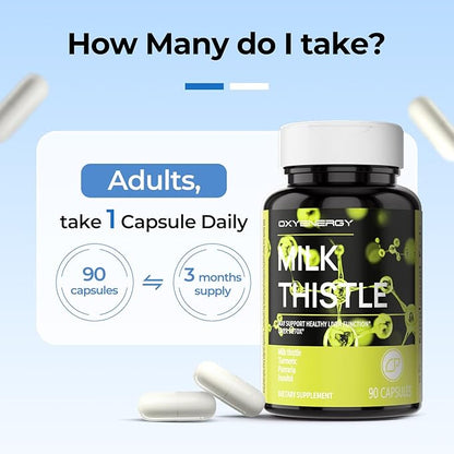 OxyEnergy Silymarin Milk Thistle 300mg Extract with Vitamin C, Inositol & Pueraria, Liver Detox & Repair Support, Antioxidant Support,90 Capsules, Pack of 5