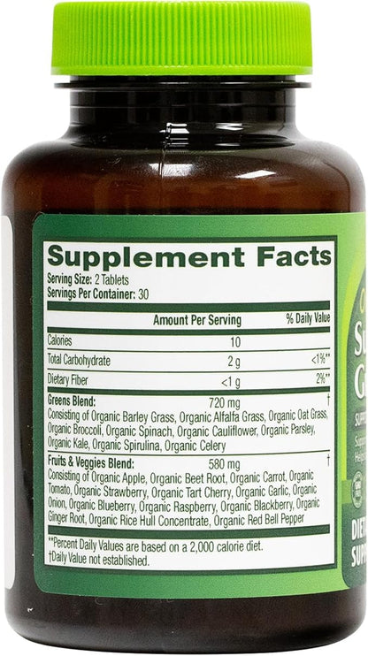 HealthA2Z® Organic Superfood Greens | 60 Tablets | Greens Blend 720mg | Fruits & Veggies Blend 580mg | Alfalfa, Broccoli, Spinach, Spirulina, Apple, Beet Root, Strawberry & Much More!